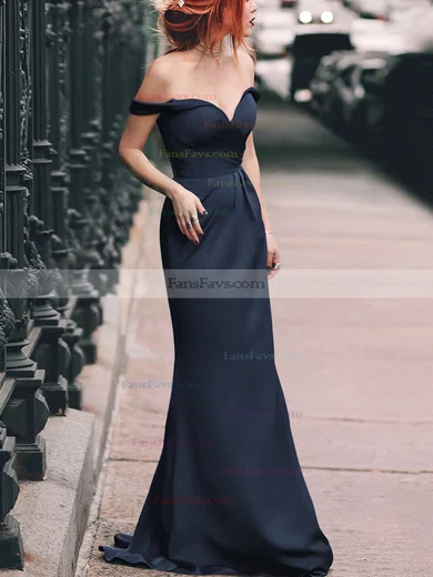 Sheath/Column Off-the-shoulder Silk-like Satin Floor-length Split Front Prom Dresses #Favs020105047