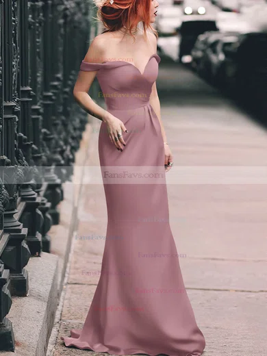 Sheath/Column Off-the-shoulder Silk-like Satin Floor-length Split Front Prom Dresses #Favs020105047