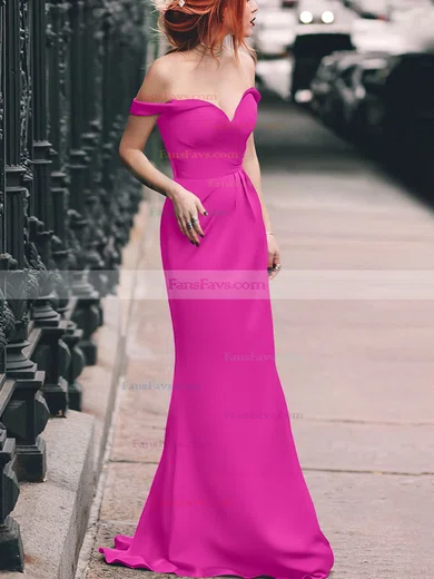 Sheath/Column Off-the-shoulder Silk-like Satin Floor-length Split Front Prom Dresses #Favs020105047