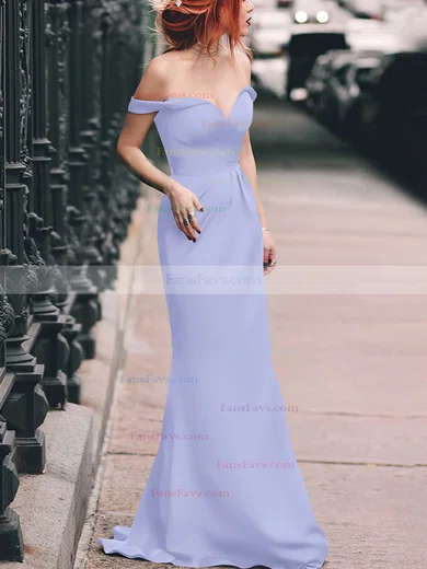 Sheath/Column Off-the-shoulder Silk-like Satin Floor-length Split Front Prom Dresses #Favs020105047