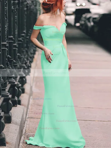 Sheath/Column Off-the-shoulder Silk-like Satin Floor-length Split Front Prom Dresses #Favs020105047