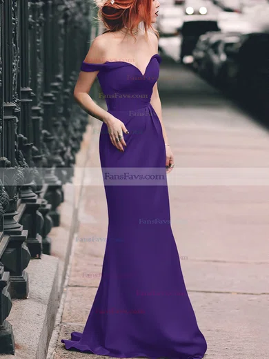 Sheath/Column Off-the-shoulder Silk-like Satin Floor-length Split Front Prom Dresses #Favs020105047
