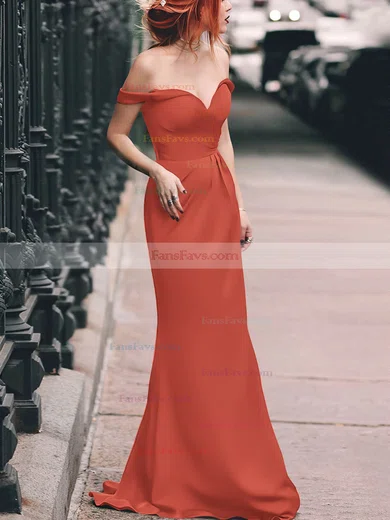 Sheath/Column Off-the-shoulder Silk-like Satin Floor-length Split Front Prom Dresses #Favs020105047