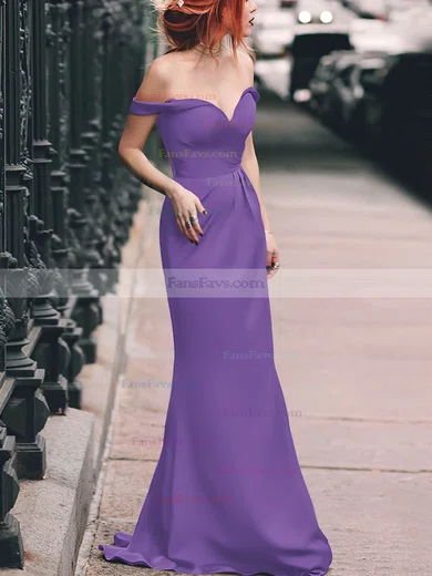 Sheath/Column Off-the-shoulder Silk-like Satin Floor-length Split Front Prom Dresses #Favs020105047