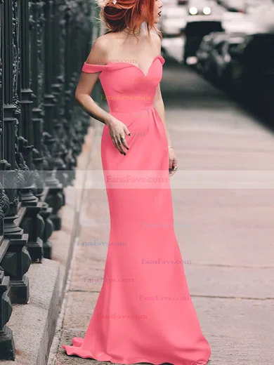 Sheath/Column Off-the-shoulder Silk-like Satin Floor-length Split Front Prom Dresses #Favs020105047