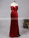 Sheath/Column Off-the-shoulder Silk-like Satin Floor-length Split Front Prom Dresses #Favs020105047