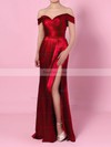 Sheath/Column Off-the-shoulder Silk-like Satin Floor-length Split Front Prom Dresses #Favs020105047