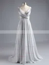 A-line V-neck Chiffon Floor-length Appliques Lace Prom Dresses #Favs020101225