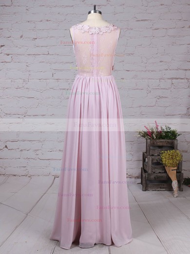 A-line Scoop Neck Lace Chiffon Floor-length Appliques Lace Prom Dresses #Favs020105054