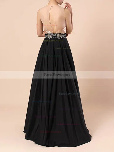 A-line Scoop Neck Satin Sequined Floor-length Beading Prom Dresses #Favs020105061