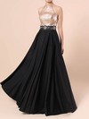 A-line Scoop Neck Satin Sequined Floor-length Beading Prom Dresses #Favs020105061