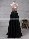 A-line Scoop Neck Satin Sequined Floor-length Beading Prom Dresses #Favs020105061