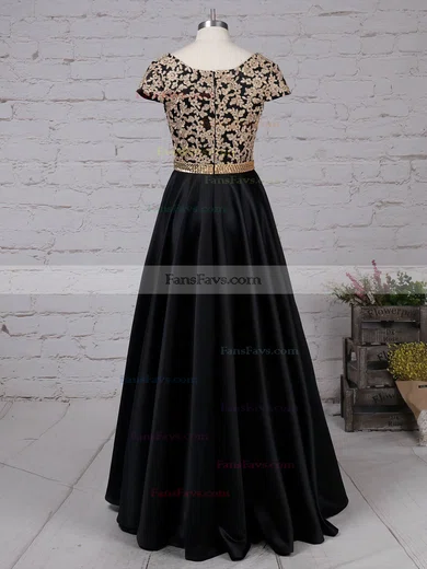 Princess V-neck Satin Floor-length Appliques Lace Prom Dresses #Favs020105063