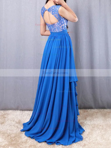 A-line V-neck Chiffon Floor-length Appliques Lace Prom Dresses #Favs020105064