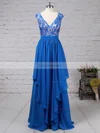 A-line V-neck Chiffon Floor-length Appliques Lace Prom Dresses #Favs020105064