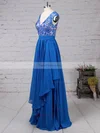 A-line V-neck Chiffon Floor-length Appliques Lace Prom Dresses #Favs020105064