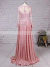 A-line V-neck Chiffon Sweep Train Beading Prom Dresses #Favs020105065