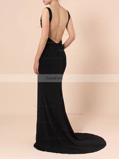 Sheath/Column V-neck Jersey Sweep Train Split Front Prom Dresses #Favs020105069