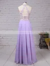 A-line Scoop Neck Chiffon Sweep Train Beading Prom Dresses #Favs020105074