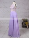 A-line Scoop Neck Chiffon Sweep Train Beading Prom Dresses #Favs020105074