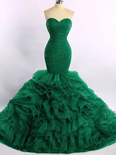Trumpet/Mermaid Sweetheart Organza Court Train Cascading Ruffles Prom Dresses #Favs020101683