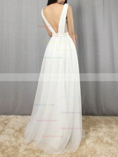 A-line V-neck Tulle Floor-length Sashes / Ribbons Prom Dresses #Favs020105079