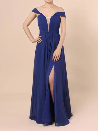 A-line Off-the-shoulder Chiffon Floor-length Ruffles Prom Dresses #Favs020105083