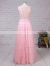 A-line V-neck Tulle Floor-length Beading Prom Dresses #Favs020105093