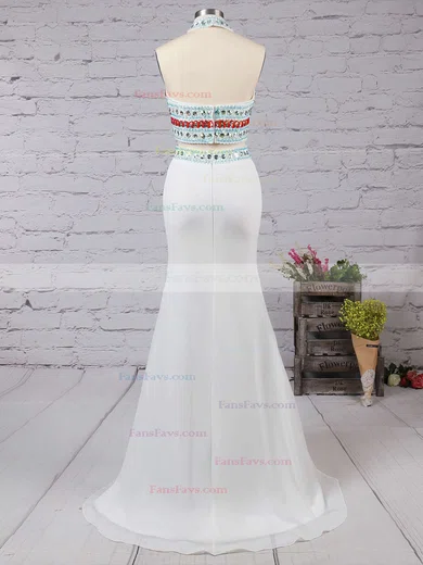 Sheath/Column Scoop Neck Jersey Sweep Train Beading Prom Dresses #Favs020101850