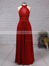 A-line Halter Chiffon Floor-length Appliques Lace Prom Dresses #Favs020105094