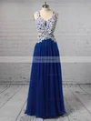 A-line V-neck Chiffon Floor-length Appliques Lace Prom Dresses #Favs020105095