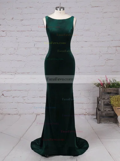 Trumpet/Mermaid Scoop Neck Velvet Sweep Train Prom Dresses #Favs020105097