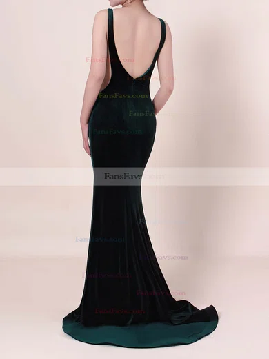 Trumpet/Mermaid Scoop Neck Velvet Sweep Train Prom Dresses #Favs020105097