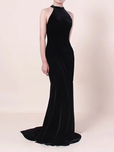 Trumpet/Mermaid High Neck Velvet Sweep Train Prom Dresses #Favs020105100