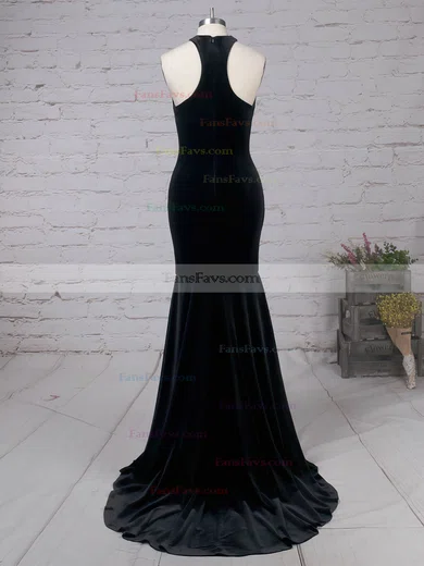 Trumpet/Mermaid High Neck Velvet Sweep Train Prom Dresses #Favs020105100