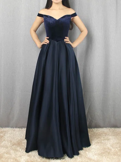 Princess Off-the-shoulder Satin Velvet Floor-length Pockets Prom Dresses #Favs020105101