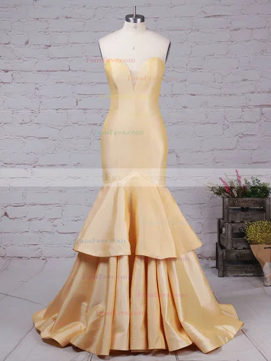 Trumpet/Mermaid V-neck Taffeta Sweep Train Tiered Prom Dresses #Favs020105103