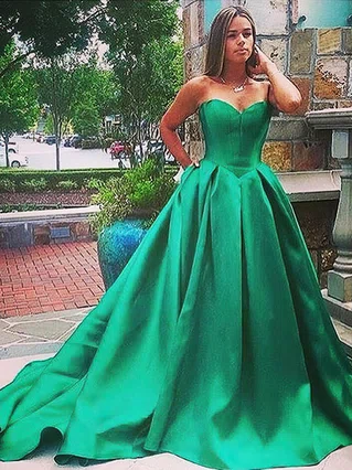 Ball Gown Sweetheart Satin Sweep Train Prom Dresses #Favs020105104 Ball Gown Sweetheart Satin Sweep Train Prom Dresses #Favs020105104