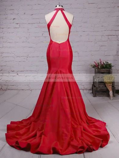 Trumpet/Mermaid High Neck Taffeta Sweep Train Beading Prom Dresses #Favs020105105