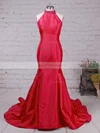 Trumpet/Mermaid High Neck Taffeta Sweep Train Beading Prom Dresses #Favs020105105