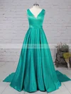 Princess V-neck Satin Sweep Train Bow Prom Dresses #Favs020105106