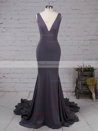 Trumpet/Mermaid V-neck Jersey Sweep Train Prom Dresses #Favs020105110