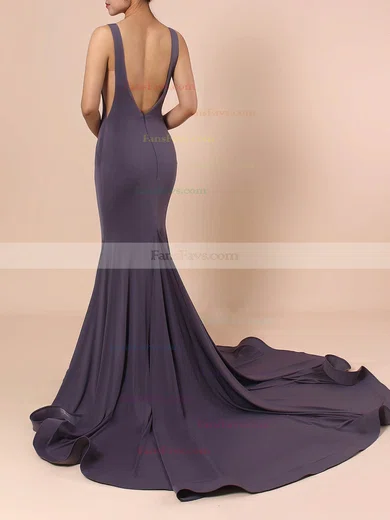 Trumpet/Mermaid V-neck Jersey Sweep Train Prom Dresses #Favs020105110