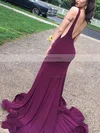 Trumpet/Mermaid V-neck Jersey Sweep Train Prom Dresses #Favs020105110