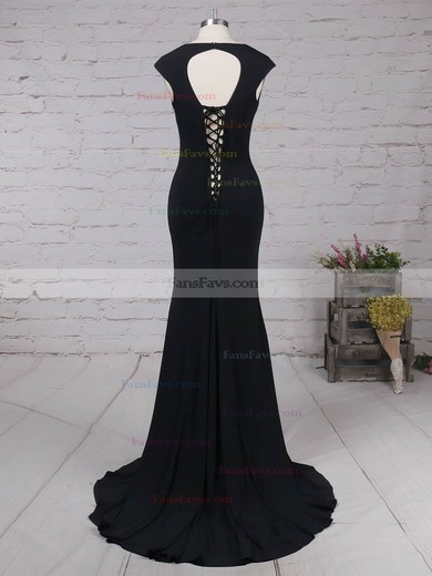 Trumpet/Mermaid V-neck Jersey Sweep Train Split Front Prom Dresses #Favs020105113