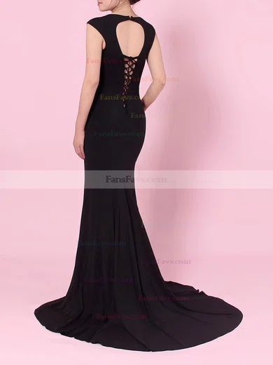 Trumpet/Mermaid V-neck Jersey Sweep Train Split Front Prom Dresses #Favs020105113