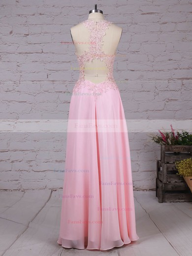 A-line V-neck Chiffon Floor-length Appliques Lace Prom Dresses #Favs020105116
