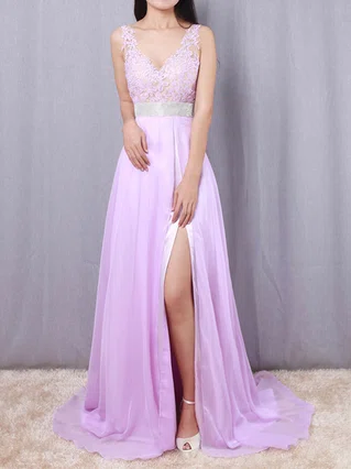 A-line V-neck Chiffon Floor-length Beading Prom Dresses #Favs020105118 A-line V-neck Chiffon Floor-length Beading Prom Dresses #Favs020105118