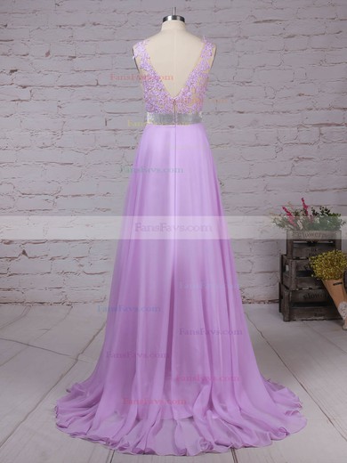 A-line V-neck Chiffon Floor-length Beading Prom Dresses #Favs020105118
