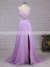 A-line V-neck Chiffon Floor-length Beading Prom Dresses #Favs020105118
